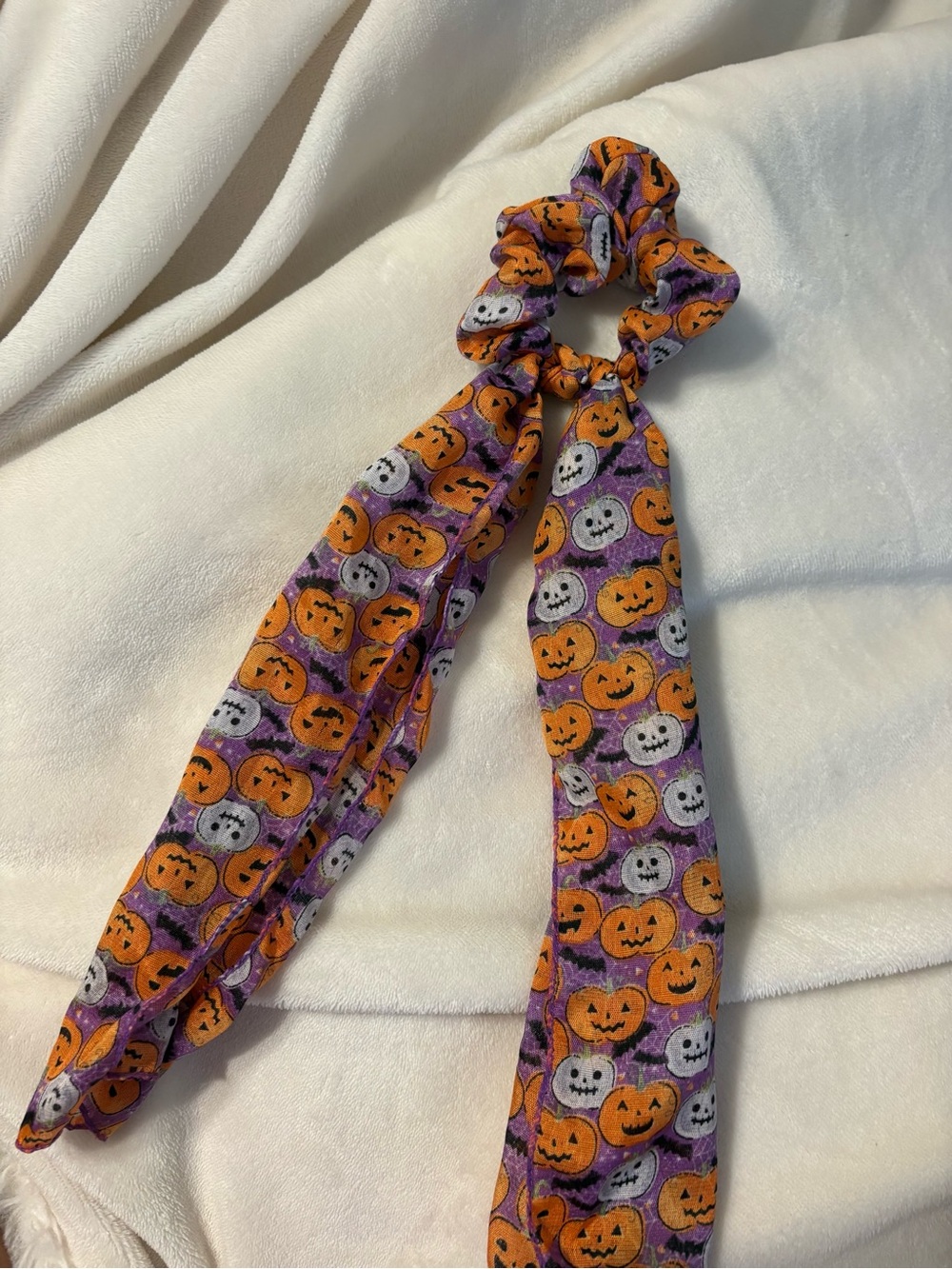 Halloween Pumpkin Print Purple Scrunchie Scarf for Women